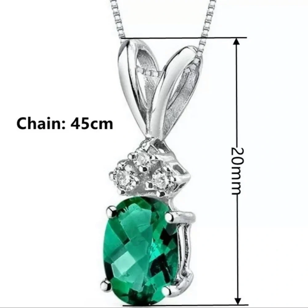 925 silver Necklace Pendant Adorable Oval Cut Emerald Jewelry - Picture 2 of 2